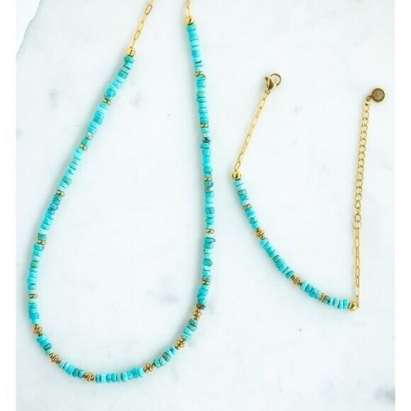 Bundle Genuine Turquoise Beaded Necklace & Bracelet Gorgeous Set High End Stone - Picture 3 of 12
